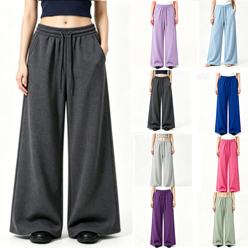 Women Shoes Joggers - 新しい原宿ワイドレッグスウェットパンツ女性ストリートウェアだぶだぶオーバーサイズグレースポーツパンツ女性巾着カジュアルジョガーパンツ