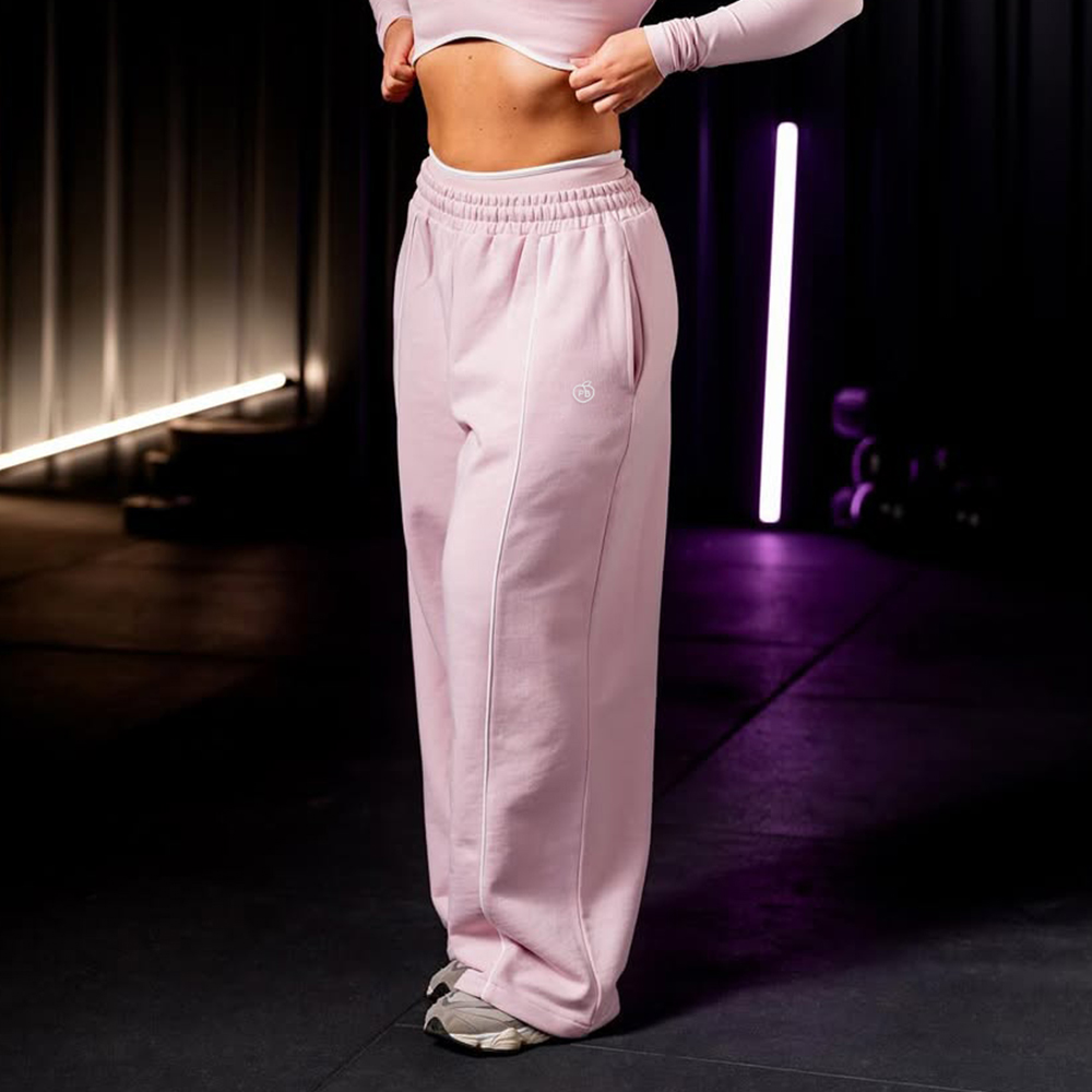Women Shoes Joggers - ストライプ柄バギーパンツ ワイドレッグジョガー レディース ランニングパンツ コットン ミッドウエスト