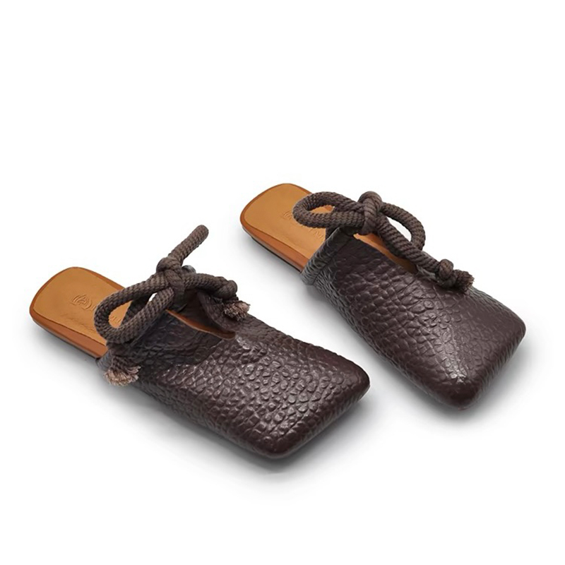 Women Shoes Size 7 - スクエアトゥスリッパ女性フラットミュールシューズ女性用サンダル新しいカジュアルフリップフロップスリングバックファッションレトロドレスムヘールスライド