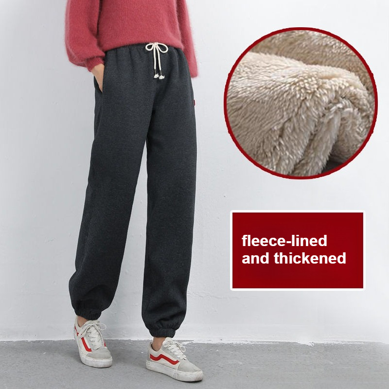 Women Shoes Joggers - 女性用ハイウエストフリース裏地ジョガーパンツ、ドローストリング付き暖かいプラッシュ冬用ラウンジウェア、ストリートウェア、デイリーカジュアルワークアウトアスレチックパンツ