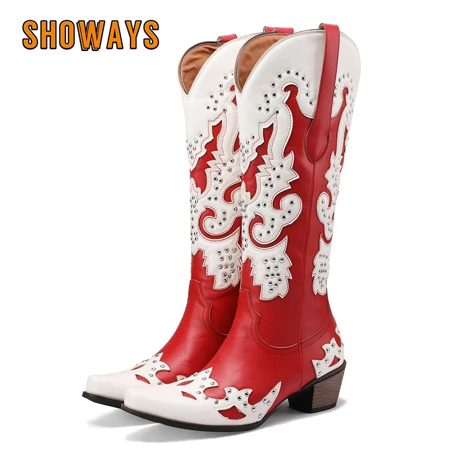 Western Cowgirl Boot - 西洋女性用ニーハイブーツ カウボーイ ブルー レッド ミックスカラー ウェイプド