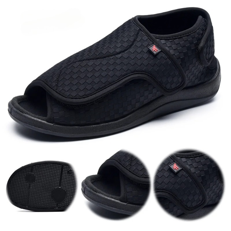 Women'S Shoes For Wide Feet - 女性男性糖尿病患者用スリッパ、幅広糖尿病患者用シューズ、調節可能な留め具付きサンダル、腫れ足用、室内用