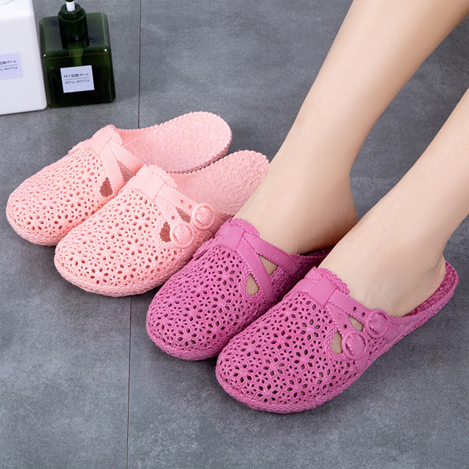 Women'S Shoes Everyday - ラップトゥ通気性スリッパ夏の屋外穴あき靴ホームファッションカジュアル中空バックルスリッパ女性のための