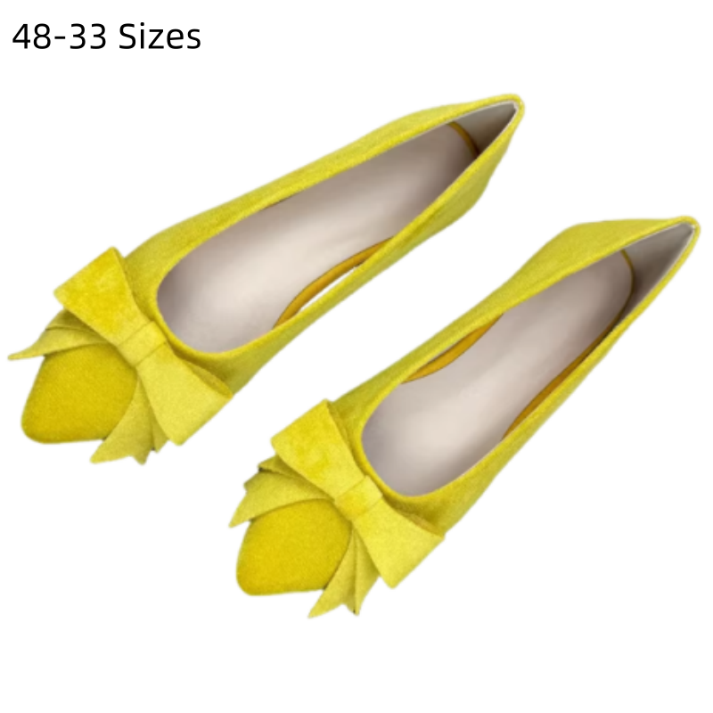 Women Shoes For Big Feet - レディフロック バタフライ レモンイエロー フラットシューズ ポインテッドトゥ バレエシューズ