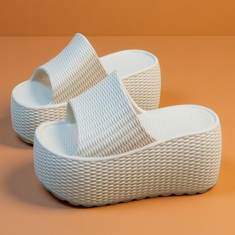 Women'S Shoes Non Slip - 新しいテクスチャ織りプラットフォームスライドサンダル レディース 厚底ウェッジスリッパ 快適なオープントゥ 滑り止めビーチシューズ 夏用アウトドアスリッパ