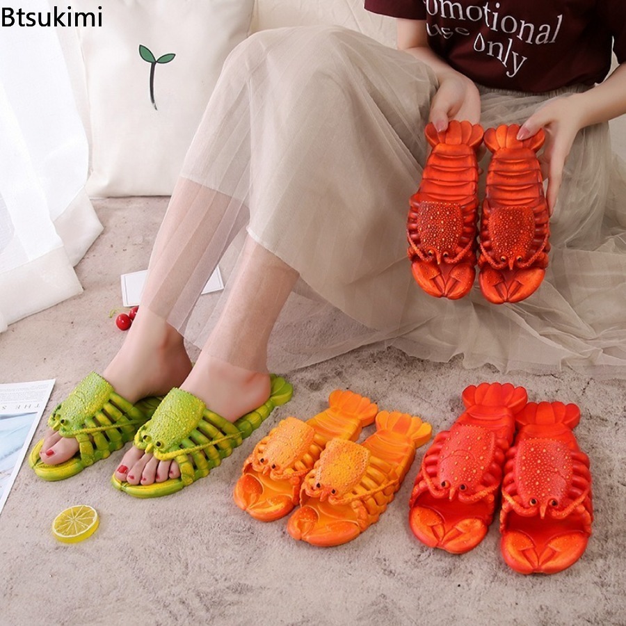 Women'S Shoes Non Slip - 2026年新作 夏用 楽しい漫画風ロブスタースリッパ PVCソフト底 クールスリッパ ファッション