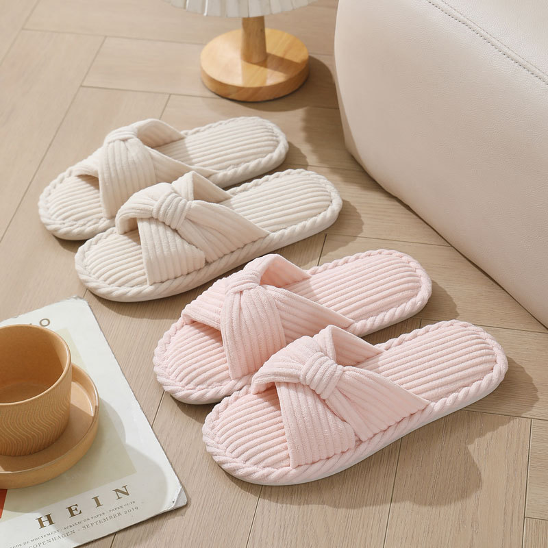 Women'S Shoes Non Slip - コーデュロイクロスストラップホームスリッパ女性のためのオープントゥノンスリップ綿屋内靴女性軽量快適寝室スリッパ