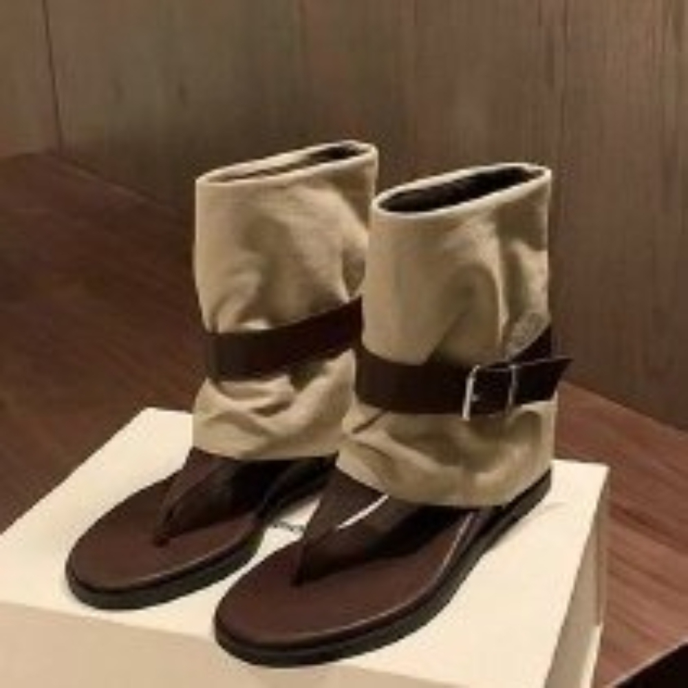 Block Heel Ankle Boots - 女性用ヴィンテージカラーブロックトゥリングサンダル、ベルトバックル付き折りたたみ式スエードローマンブーツ、フラットヒールグラディエーターシューズ
