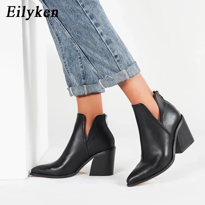 Western Cowgirl Boot - Eilyken 秋冬カジュアルウエスタンカウボーイアンクルブーツ女性スネークカウガールブーツショートコサックボタスハイヒール靴