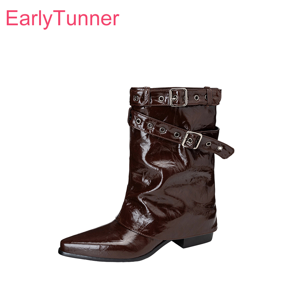   新しい冬用快適ブラウンブラック女性用ミッドカーフ乗馬ブー - Women Shoes Size 7 のレビューと価格