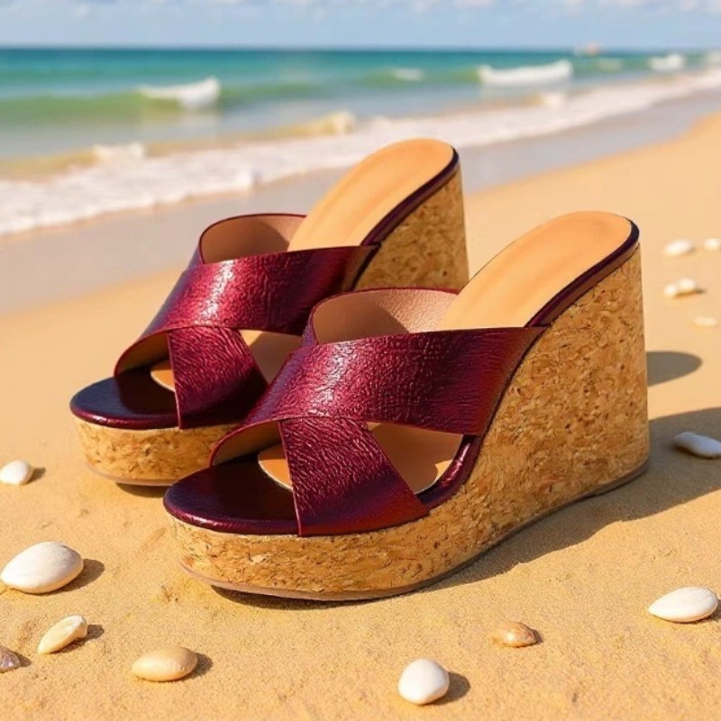 アネイケ2026夏ワインレッドクロスベルトウェッジヒール厚底 - Women'S Shoes Red Bottoms のレビューと価格