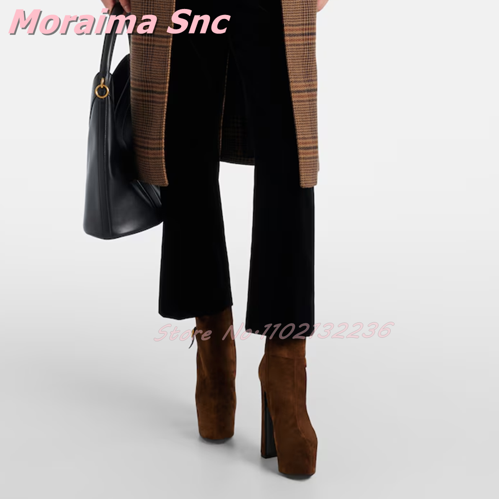 スエードレザープラットフォームアンクルブーツポインテッドトゥ - Block Heel Ankle Boots のレビューと価格