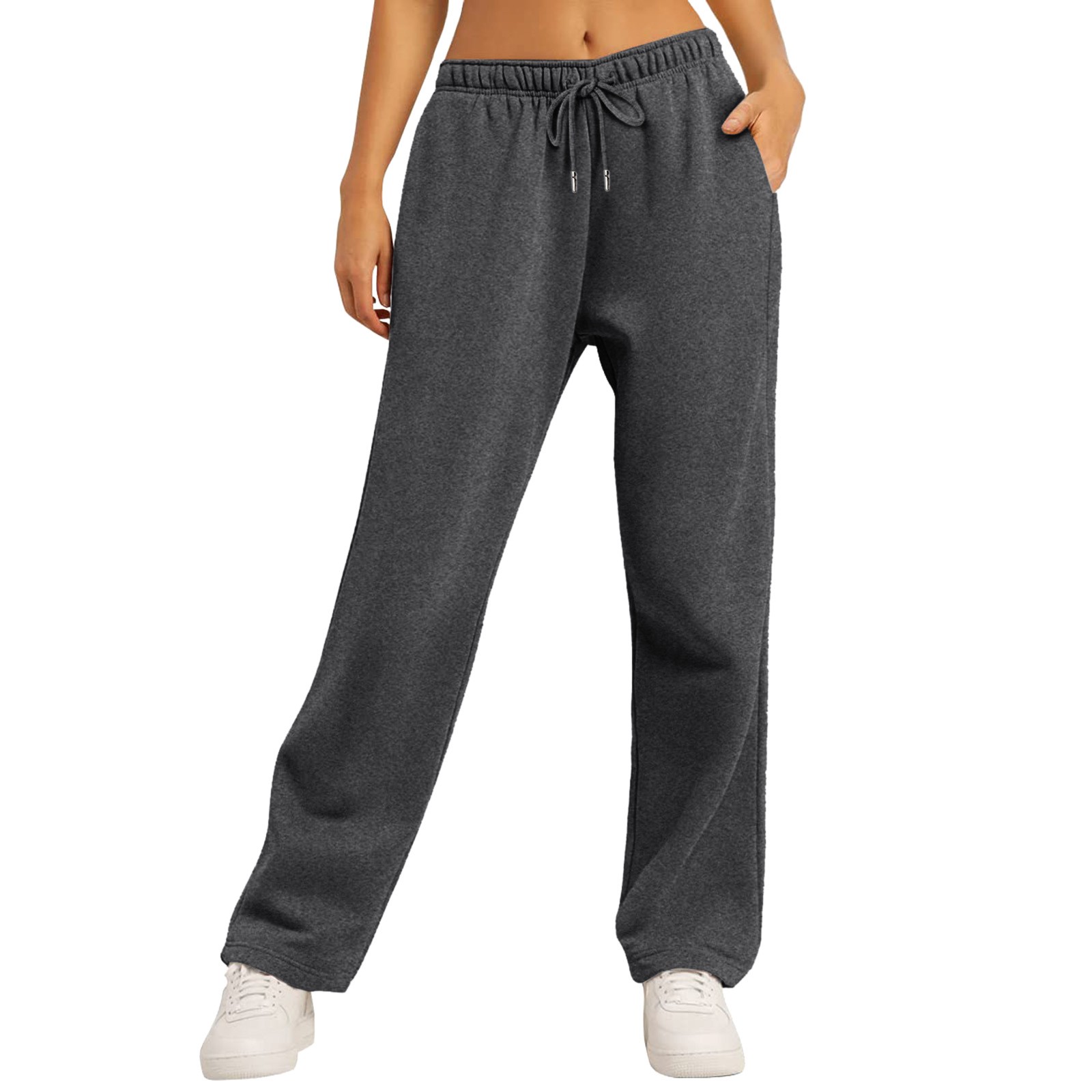 女性のフリース裏地スウェットパンツワイドストレートレッグパン - Women Shoes Joggers のレビューと価格