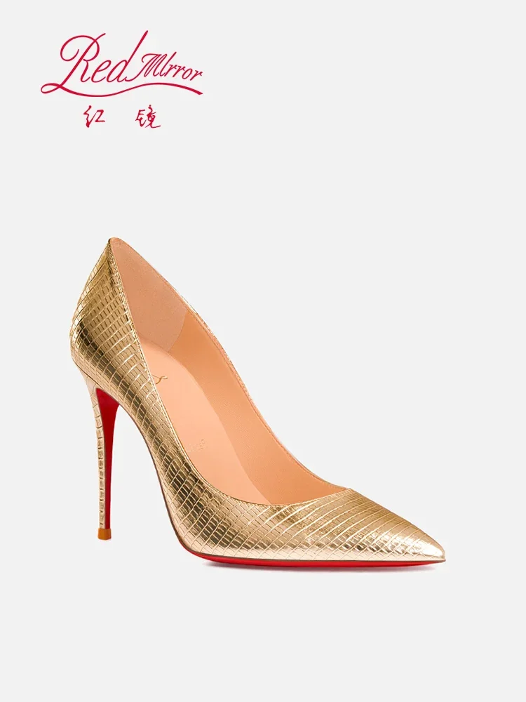 春/夏の赤底トカゲ柄エンボスゴールド尖った浅い口スリムヒール - Women'S Shoes Red Bottoms のレビューと価格