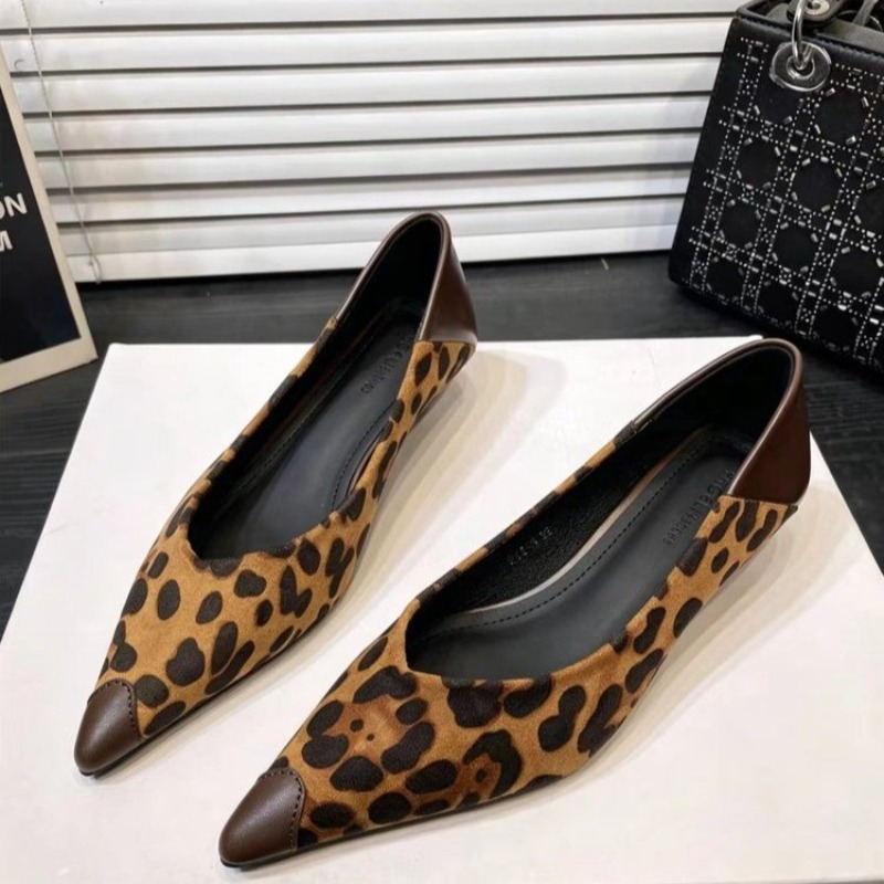 スプライス加工の細いヒール、シングルポインテッドトゥ、レオパ - Women'S Shoes Non Slip のレビューと価格
