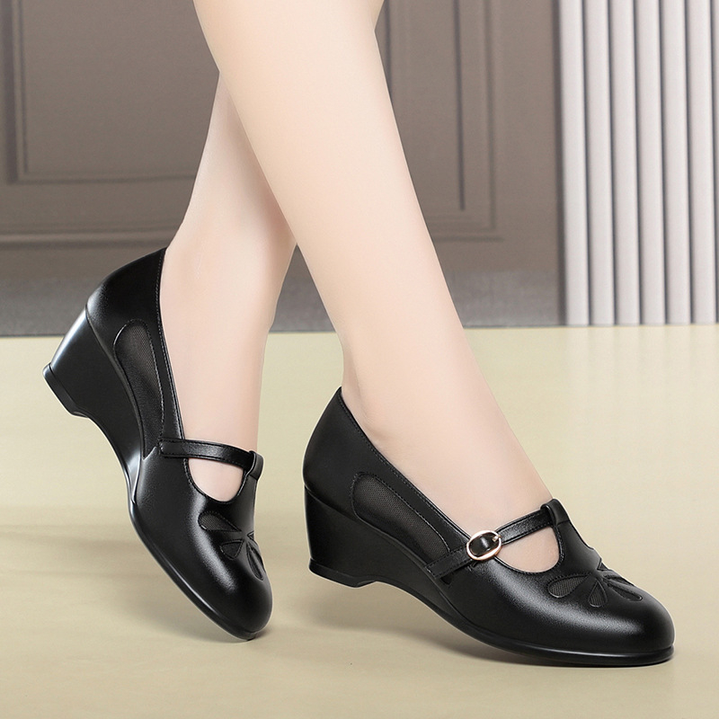 中年女性夏メッシュカットアウトウェッジヒールシューズ軽量ソフ - Women'S Shoes Non Slip のレビューと価格