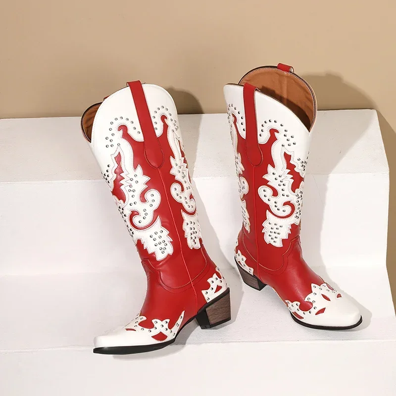 西洋女性用ニーハイブーツ カウボーイ ブルー レッド ミック - Western Cowgirl Boot のレビューと価格