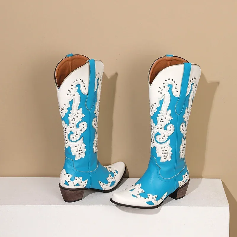 西洋女性用ニーハイブーツ カウボーイ ブルー レッド ミック - Western Cowgirl Boot のレビューと価格