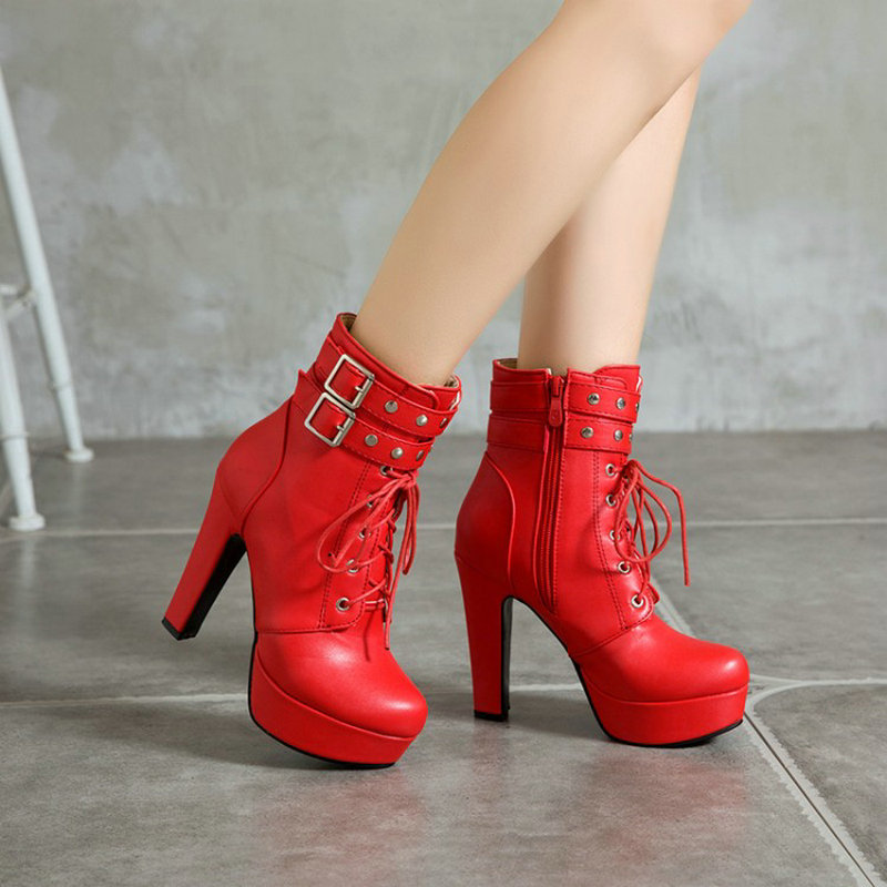 冬用ファー裏地付きイエローレッドレディースハイヒールアンクル - Women Shoes For Big Feet のレビューと価格