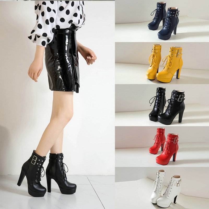 冬用ファー裏地付きイエローレッドレディースハイヒールアンクル - Women Shoes For Big Feet のレビューと価格