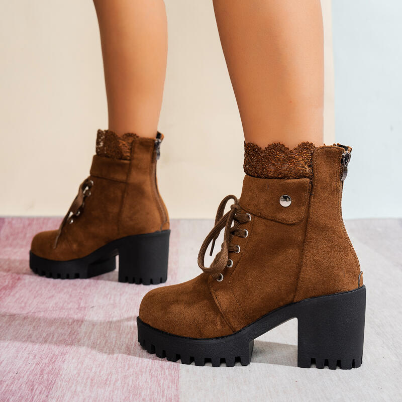 セクシーなレースパッチワーク厚底ハイヒールアンクルブーツチャ - Women'S Shoes Red Bottoms のレビューと価格