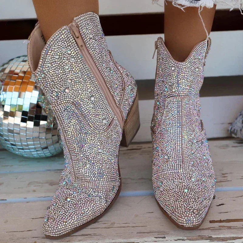 ウエスタンカウボーイブーツファッション女性アンクルブーツグリ - Western Cowgirl Boot のレビューと価格