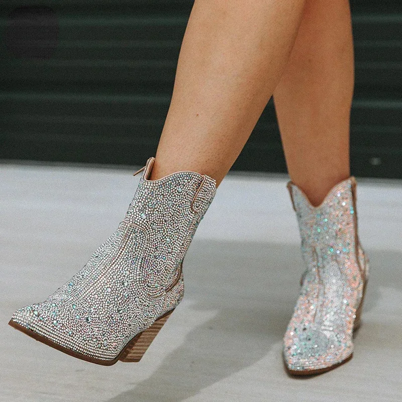 ウエスタンカウボーイブーツファッション女性アンクルブーツグリ - Western Cowgirl Boot のレビューと価格