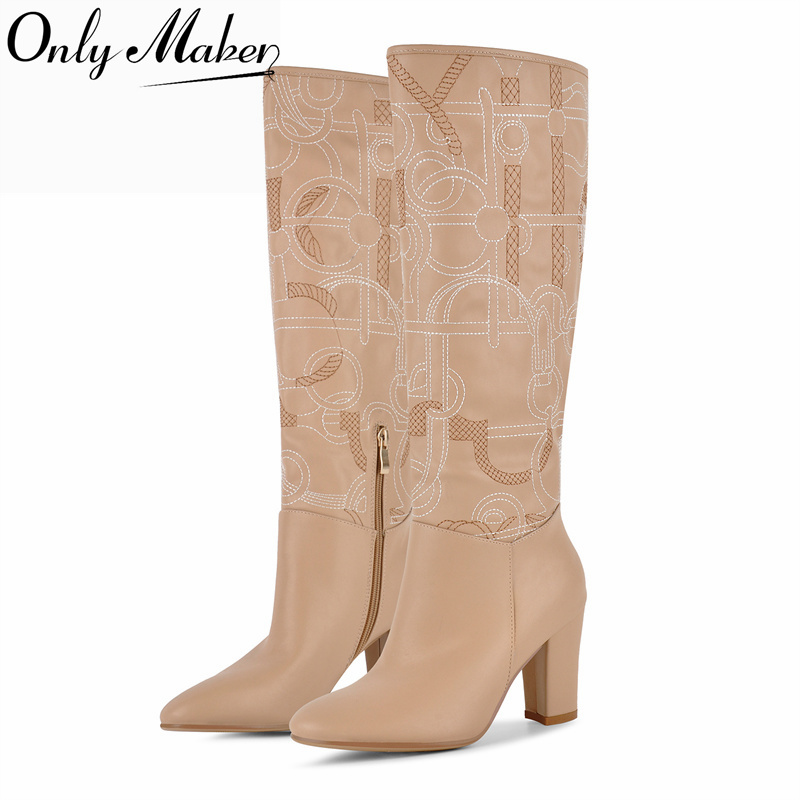 Onlymaker アプリコット刺繍入りニーハイブーツ ラウ - Block Heel Ankle Boots のレビューと価格