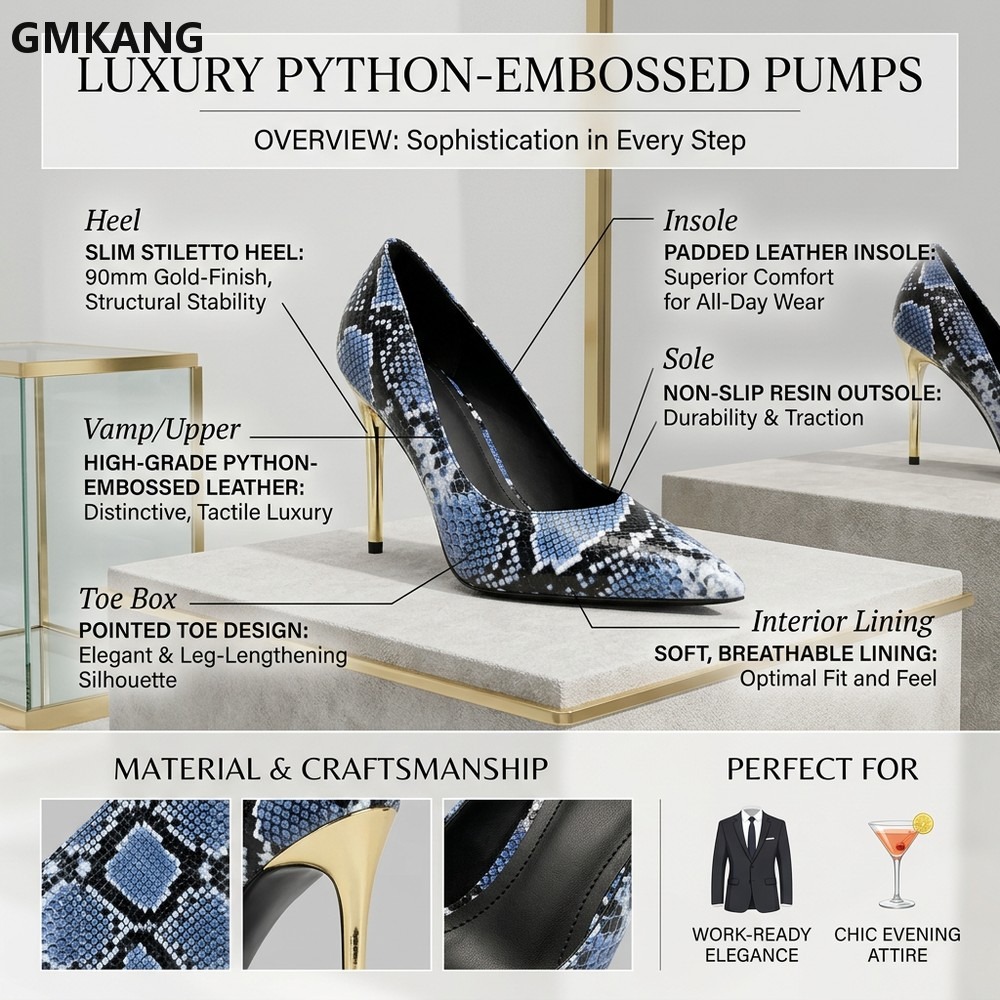 女性用スネークプリントポインテッドトゥローヒールパンプス、レ - Court Heel Pointed のレビューと価格