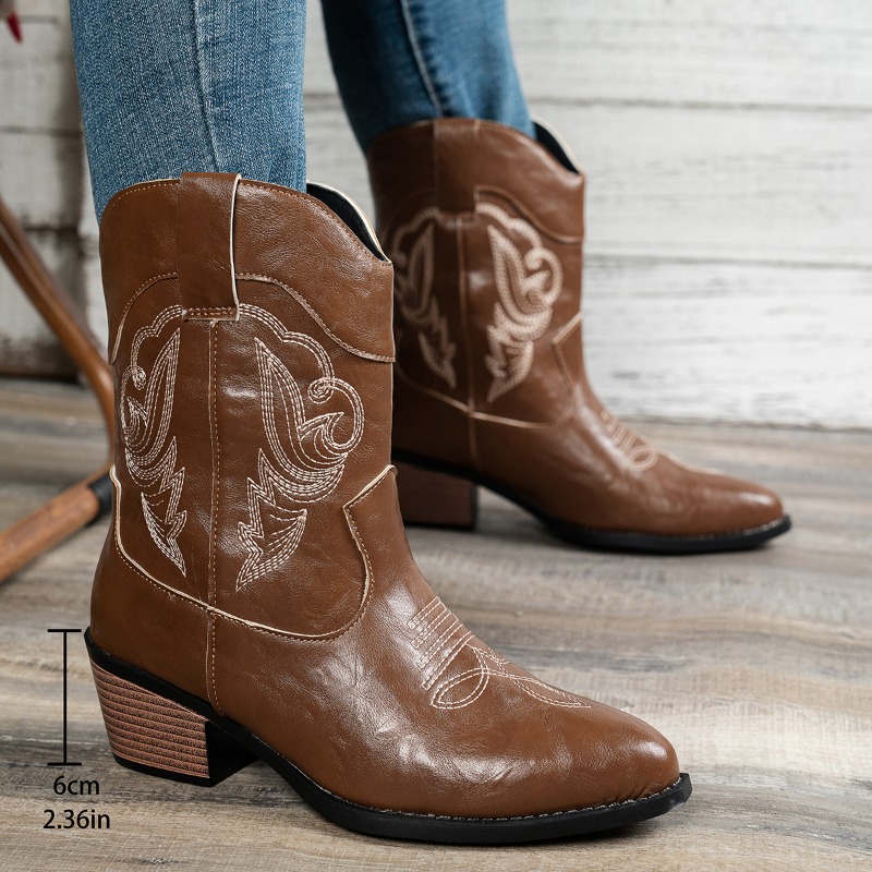 女性用ウエスタンカウボーイブーツ、刺繍入りポインテッドトゥ、 - Western Cowgirl Boot のレビューと価格