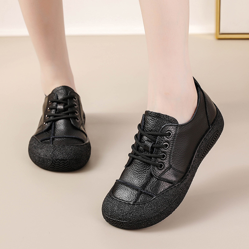 レトロな本革靴、幅広の足に合うレディース用、レースアップフラ - Women'S Shoes For Wide Feet のレビューと価格
