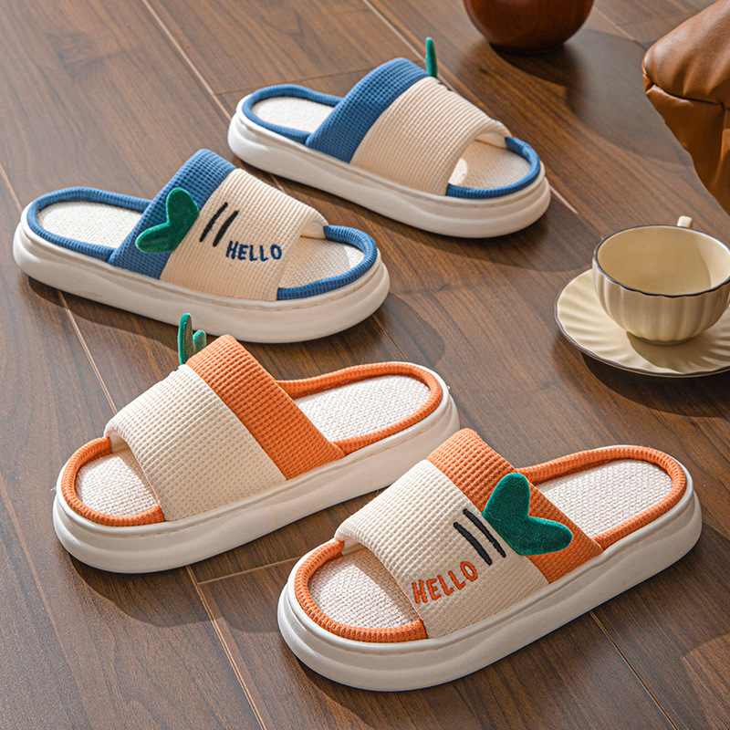 新しいスタイルのリネンスリッパ女性用屋内ホーム四季カップル用 - Women'S Shoes Non Slip のレビューと価格