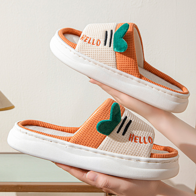 新しいスタイルのリネンスリッパ女性用屋内ホーム四季カップル用 - Women'S Shoes Non Slip のレビューと価格