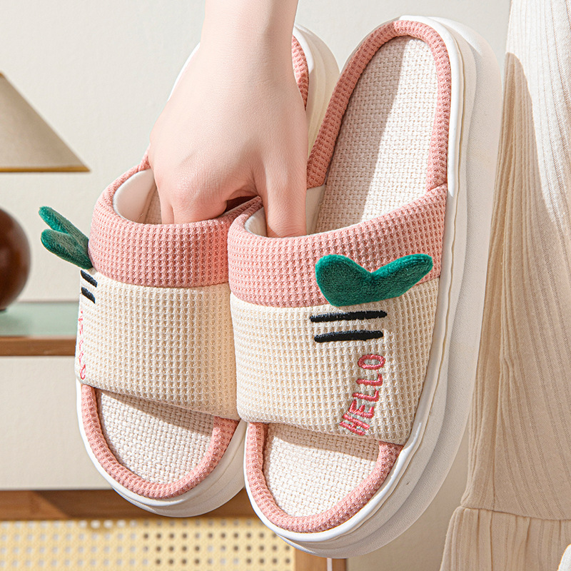 新しいスタイルのリネンスリッパ女性用屋内ホーム四季カップル用 - Women'S Shoes Non Slip のレビューと価格
