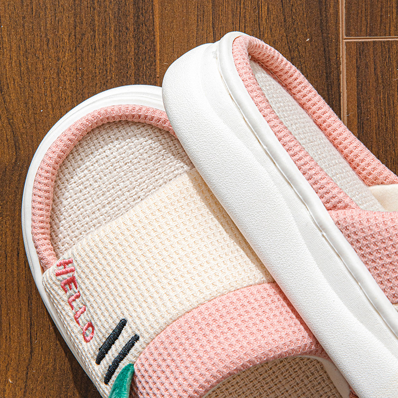 新しいスタイルのリネンスリッパ女性用屋内ホーム四季カップル用 - Women'S Shoes Non Slip のレビューと価格