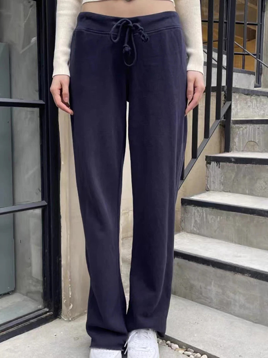 基本的な固体巾着ワイドレッグパンツ女性春カジュアルシンプルな - Women Shoes Joggers のレビューと価格