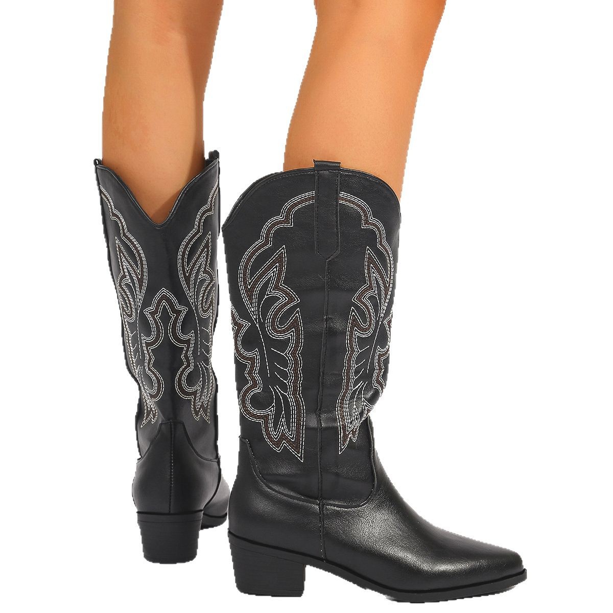 プラスサイズ43 ブロックヒール ミッドカーフ レディース  - Western Cowgirl Boot のレビューと価格