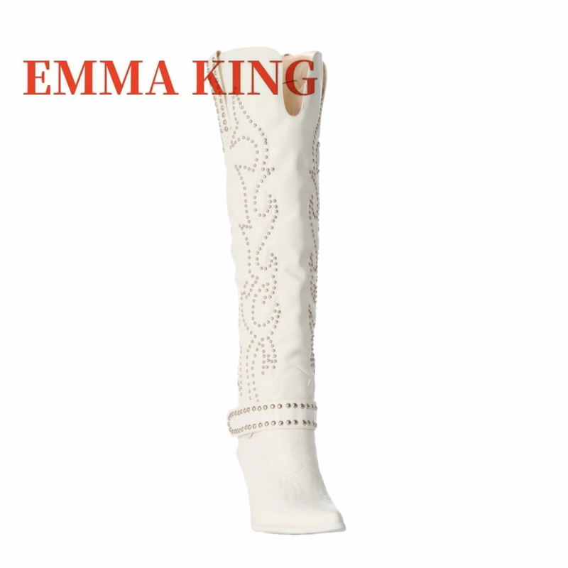 リベット装飾ニーハイブーツ レディース ポインテッドトゥ ウ - Western Cowgirl Boot のレビューと価格