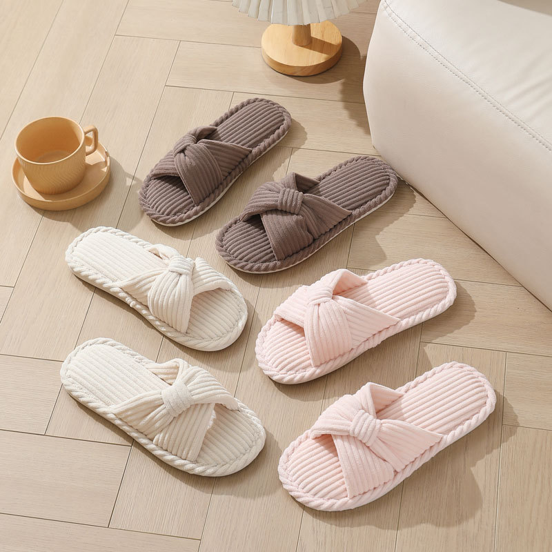 コーデュロイクロスストラップホームスリッパ女性のためのオープ - Women'S Shoes Non Slip のレビューと価格
